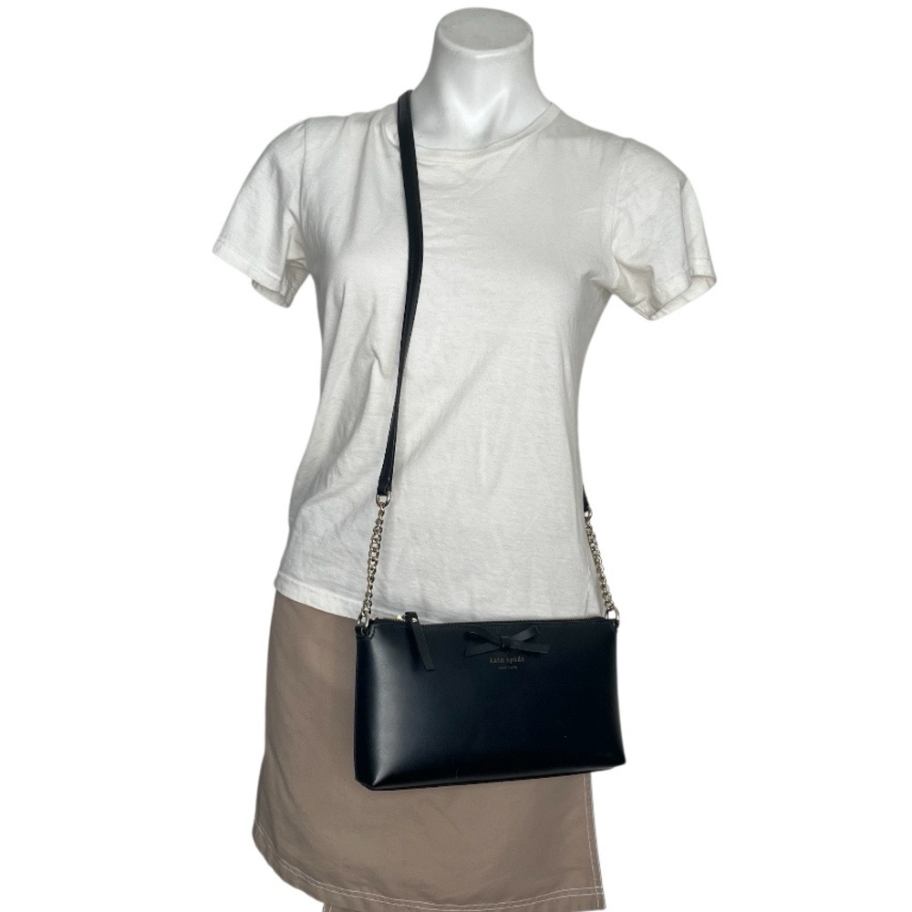 KATE SPADE New York Declan Bow Sawyer Street Crossbody Bag Black Leather - Picture 5 of 6